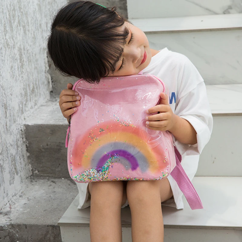 Rainbow Print Children Backpack Fashion School Bag for Girls Transparent PVC Sequins Sweet Backpack Kids Small Rucksack MD0250 от AliExpress WW