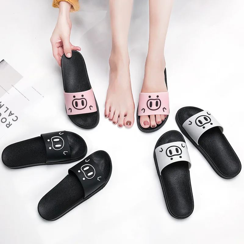 Женские нескользящие мюли милые шлепанцы с рисунком свиньи на толстой мягкой