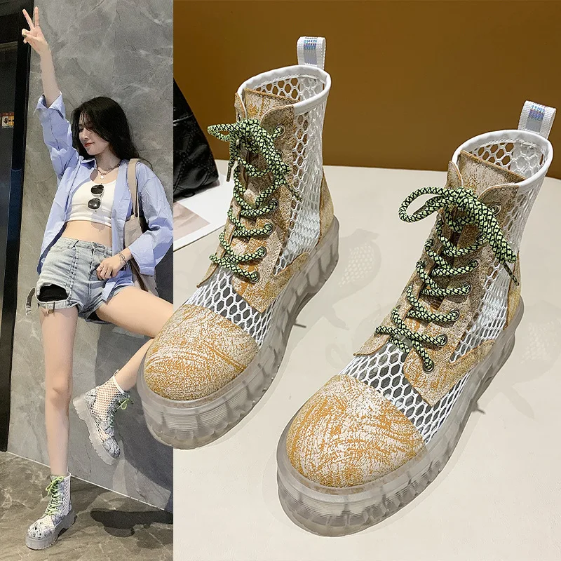 

Martin Boots Summer Thin Women's Boots New Fashion Thick-Soled Net Boots Hollow Jelly-Soled Boots Chelsea Fried Street Boots