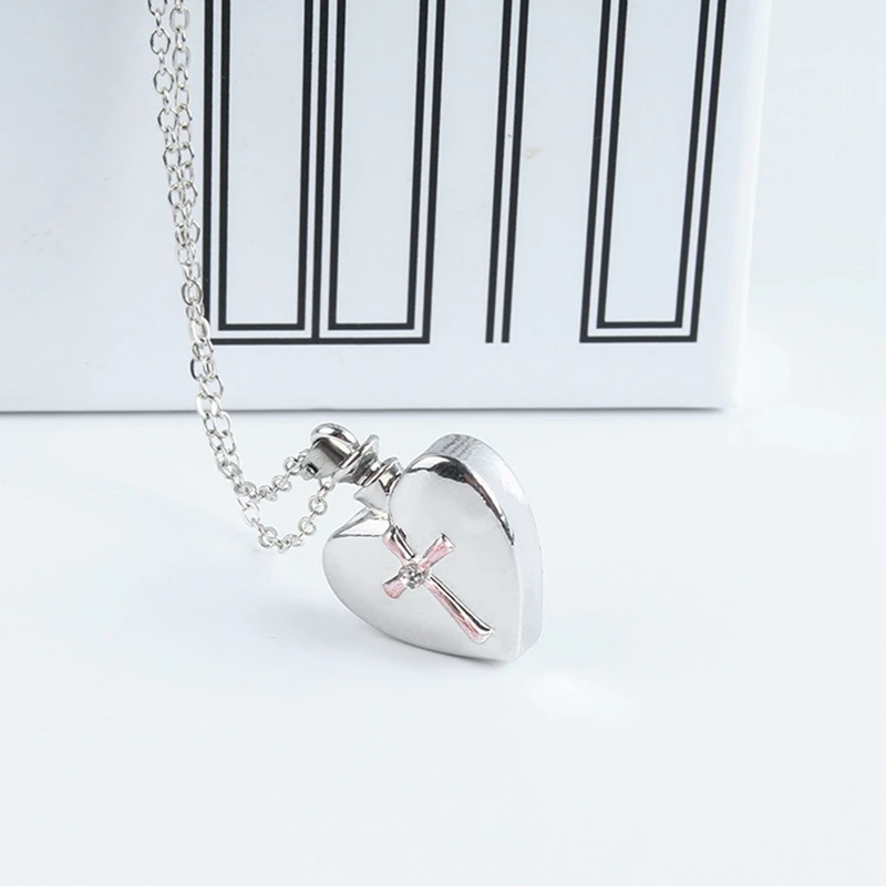 

Heart-shaped Cross Dichroic Urn Necklace Memorial Pendant For Relatives-Silver Heart-shaped Memorial Jewelry Pendant Necklace