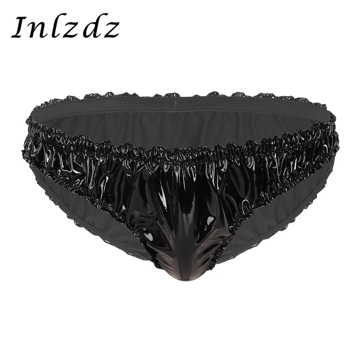Мужские трусы с оборками низкой посадкой женское белье из лакированной кожи |