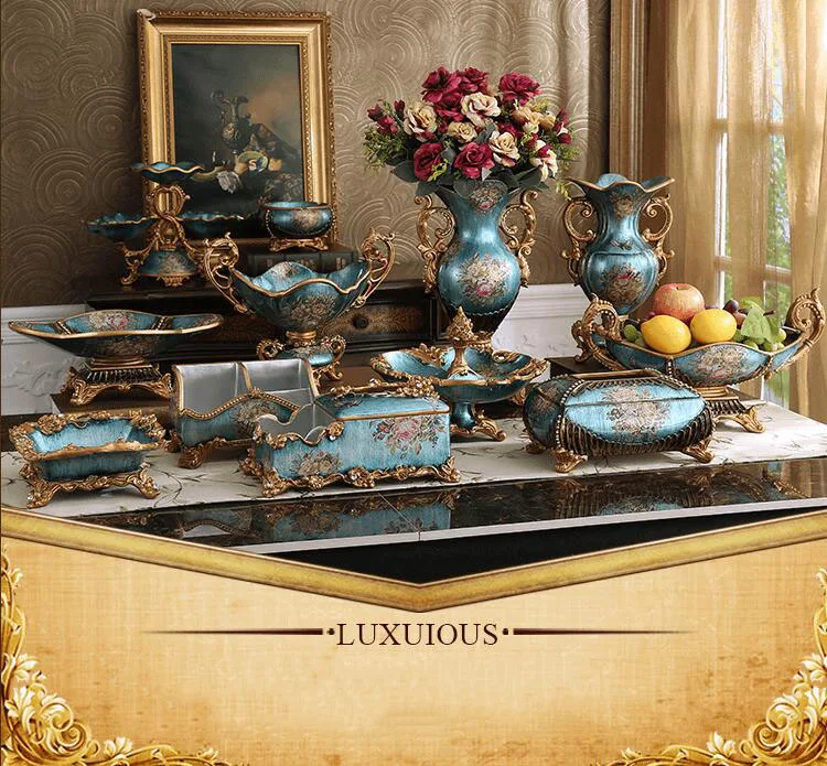 

EUROPEAN RETRO LUXURY VASE FIGURINES DECORATION HOME ARTIFICIAL FLOWER ARRANGEMENT CREATIVE PORCH RESTAURANT RESIN CRAFTS GIFTS