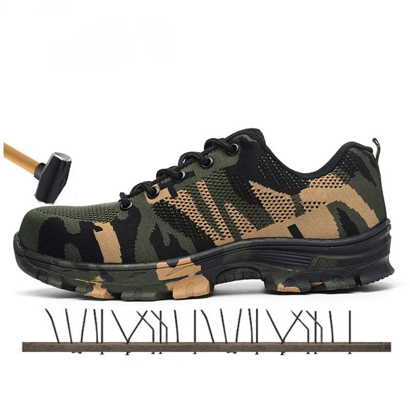 

Weweya Man Big Size Piercing Outdoor Shoes Men Steel Toe Cap Military Safety Work Boots Camouflage Puncture Indestructible Shoes