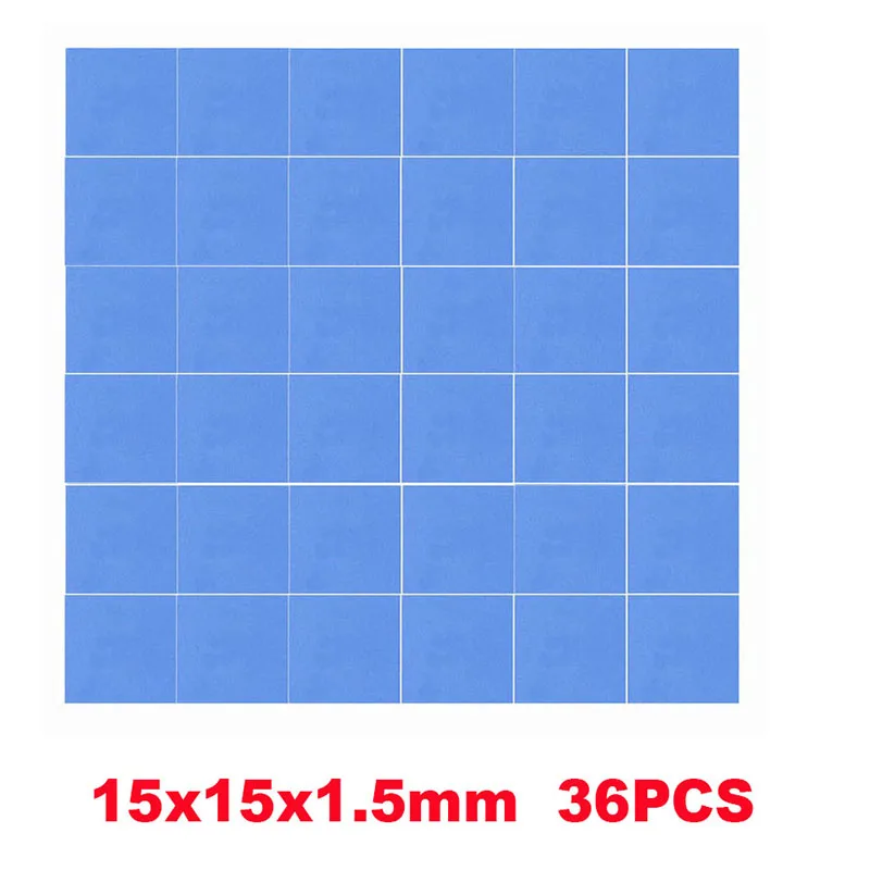 36pcs 15x15x1.5mm YOUNUON 36 шт. 15 мм* 15 мм* 2 мм 1,5 мм 1 мм 0,5 мм термопрокладка GPU cpu теплоотвод охлаждающая проводящая силиконовая прокладка - Цвет лезвия: 36pcs 15x15x1.5mm