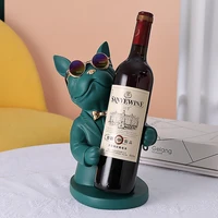 modern french bulldog wine rack cabinet animal figurines wine cup holder table ornaments statue home decoration living room
