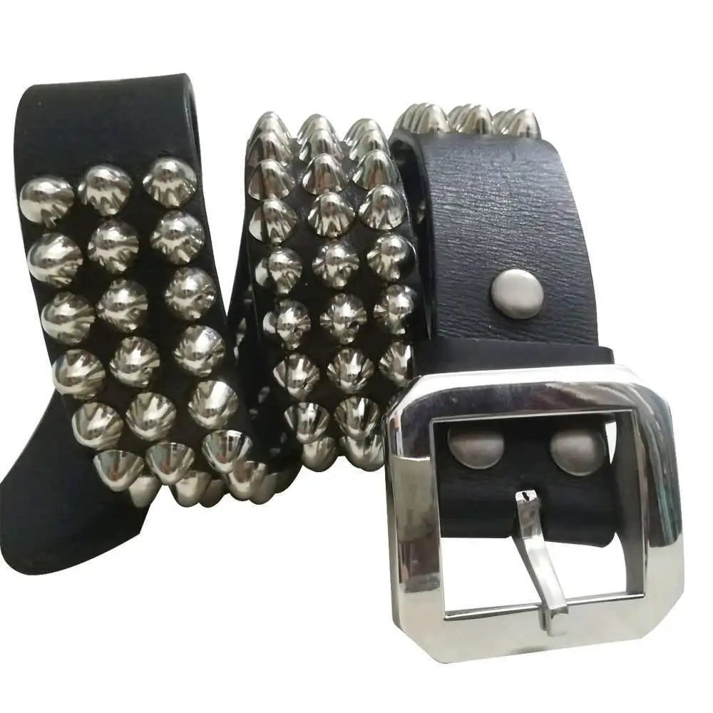Трехрядный кожаный ремень с серебряными гвоздиками в стиле панк для выступлений