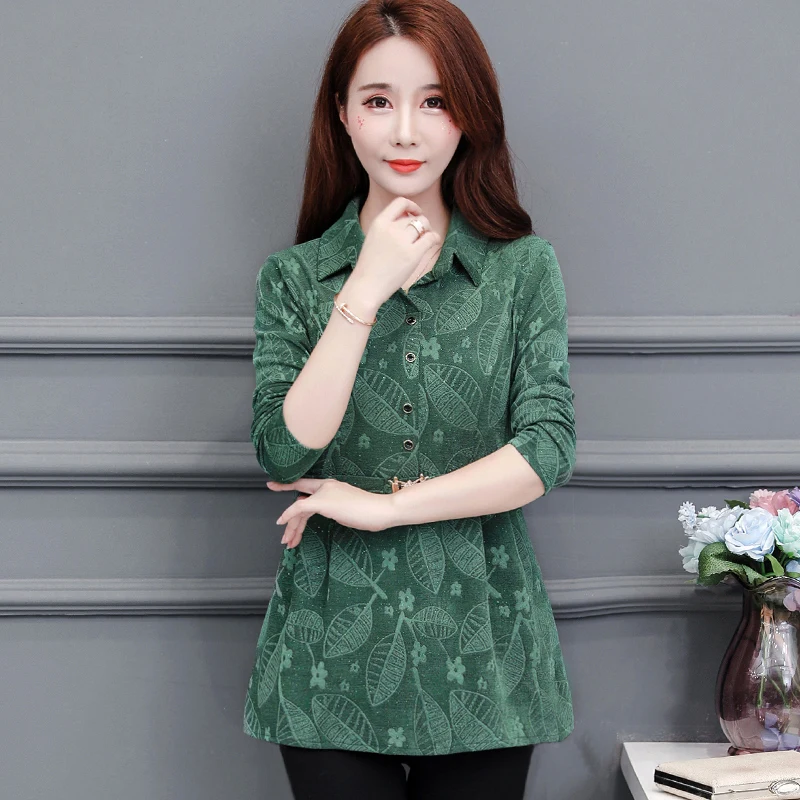 Блузки размера плюс 5XL для женщин среднего возраста рубашка с отложным воротником и длинным рукавом весна 2020