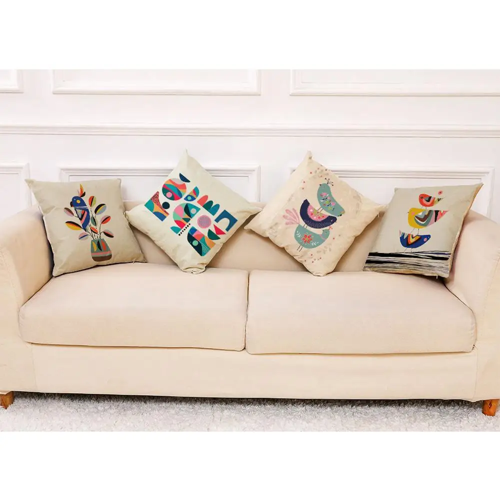

45x45cm Bird Decorative Throw Pillow Covers Couch Pillows Linen Cushion Cover for Couch Sofa Living Room