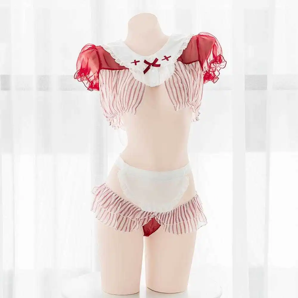 

Nurse Bunny Girl Sexy Uniform Lingerie Set Maid Clothes Red Cos Lingerie Halter Apron Pants Short Skirt Cosplay Costume