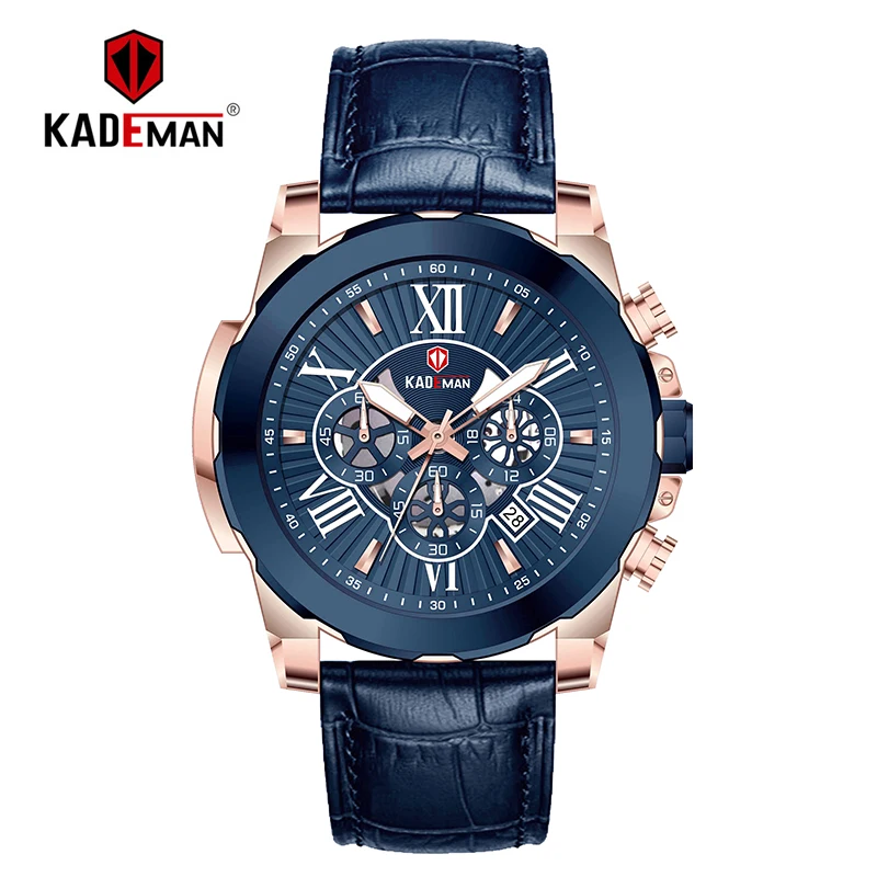 RG-BE-BE Роскошные Брендовые мужские часы KADEMAN, 6 стрелок, с хронографом, календарем, римскими цифрами, модные мужские кожаные кварцевые наручные часы 848 - Цвет: RG-BE-BE