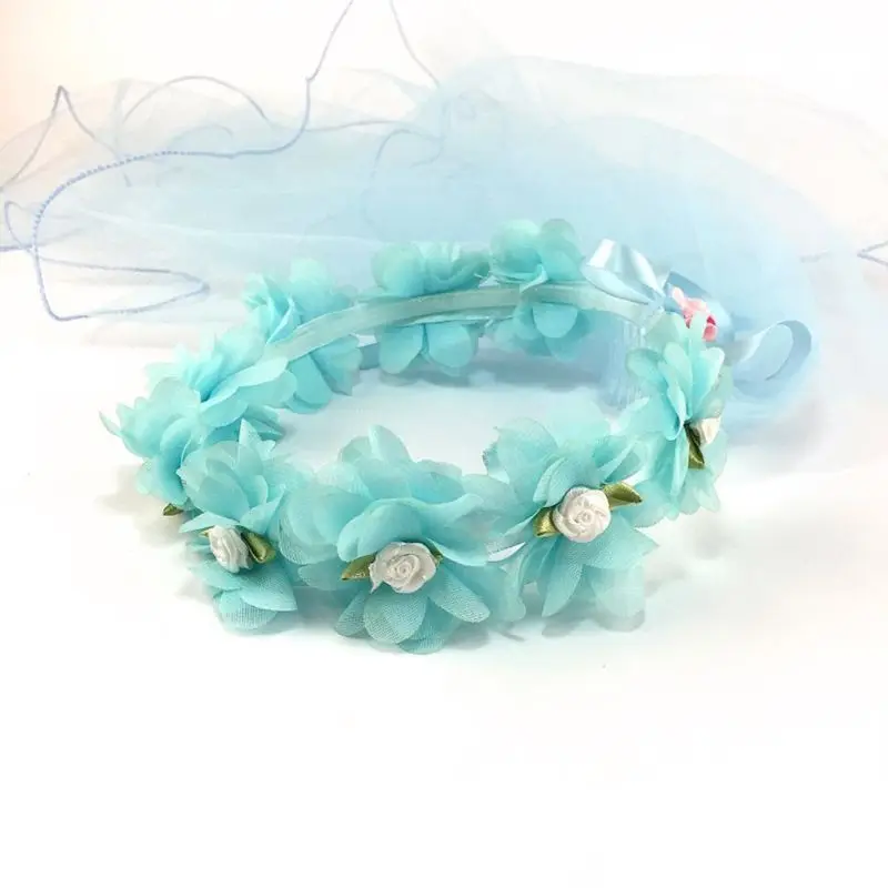 

Сетчатая вуаль для девочек, свадебная корона, искусственные лепестки карамельных цветов, цветочный венок, ленточный бант, Первая фотографи...