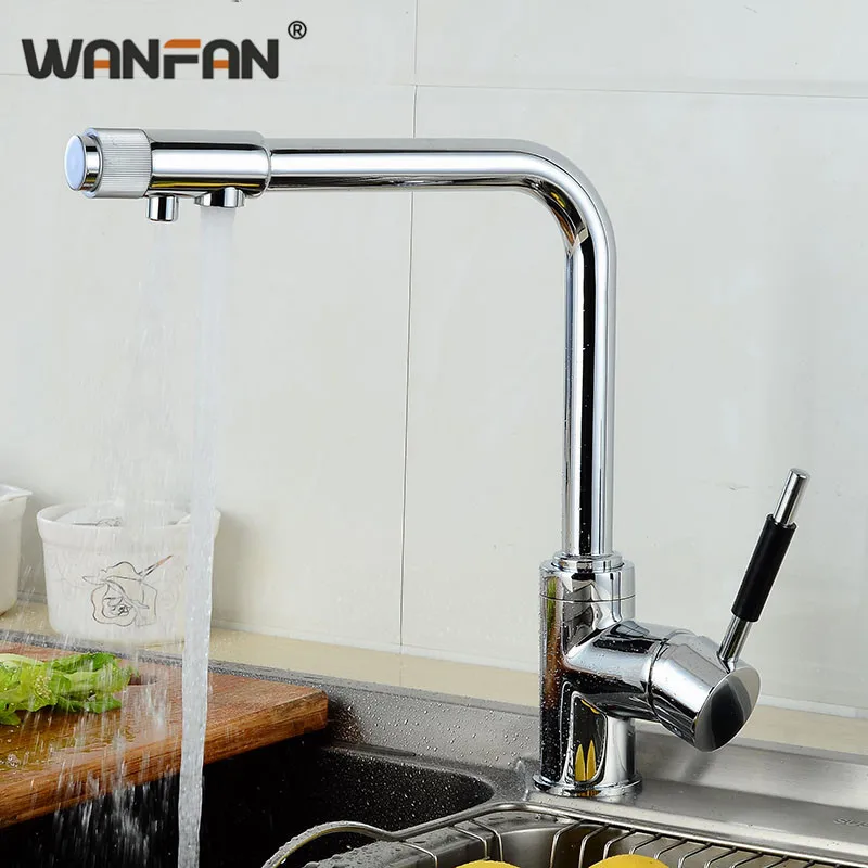 

Kitchen Faucet Contemporary Polished Chrome Brass Dual Handels Vessel Mixer Swiverl Tap 2 Way Spout Pure Water Faucet HJ-0181L