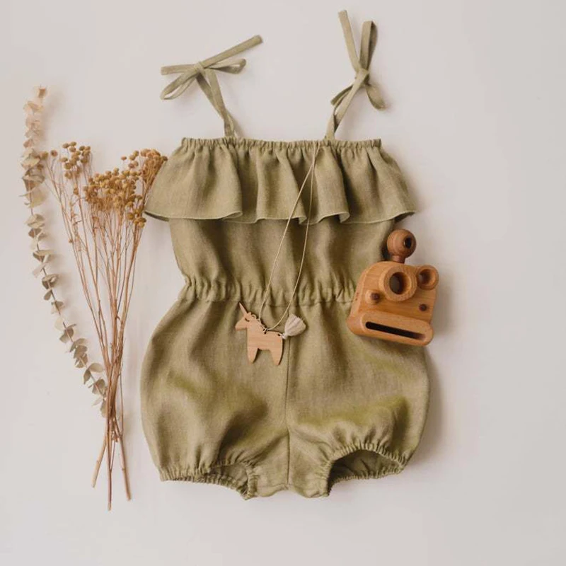 

Baby Summer Rompers New Fashion Infant Baby Solid Color Sling Clothing Newborn Baby Girls Vintage Princess Jumpsuit