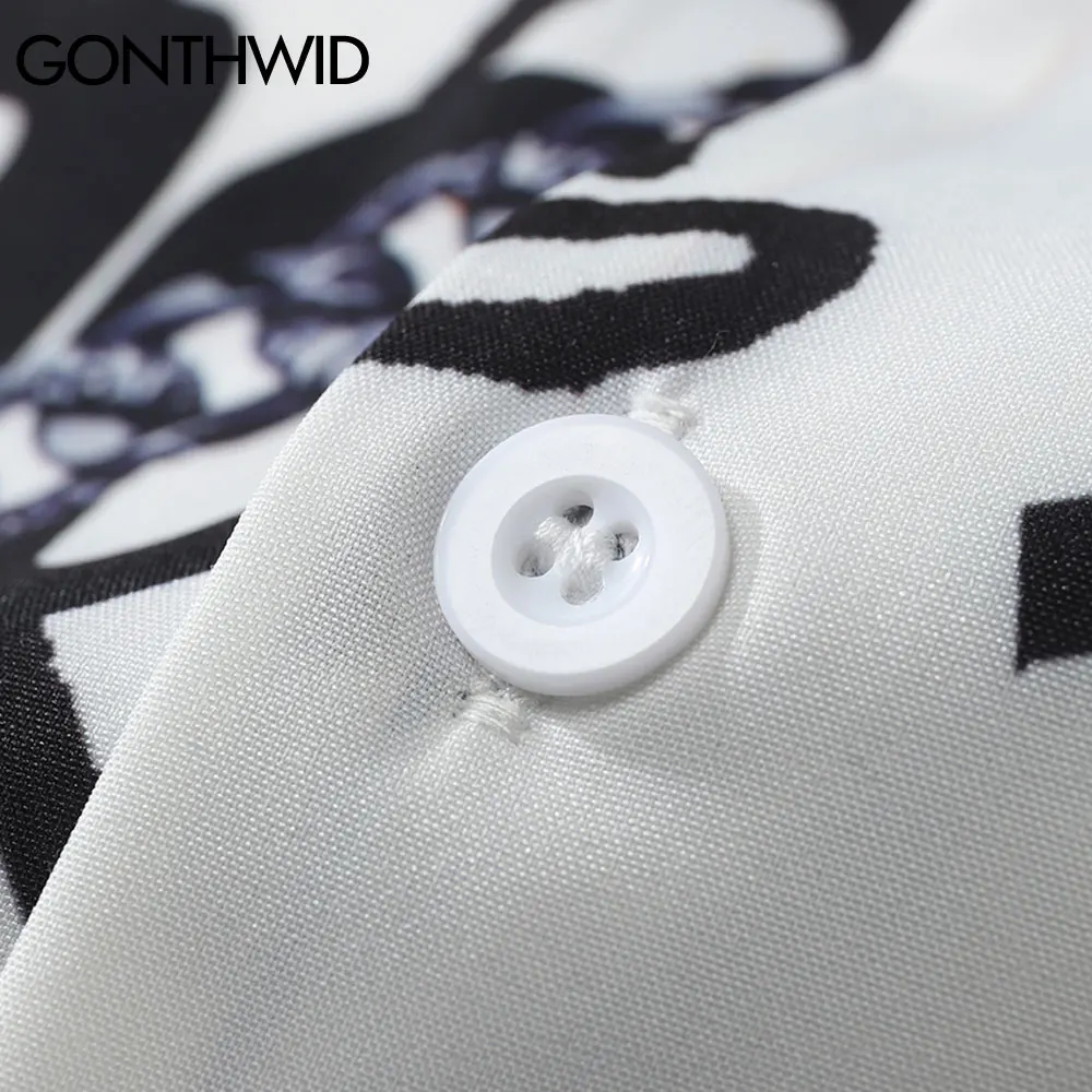 

GONTHWID Hawaiian Shirts Streetwear Hip Hop Graffiti Chain Beach Shirt Harajuku Casual Fashion Hip Hop Holiday Short Sleeve Tops