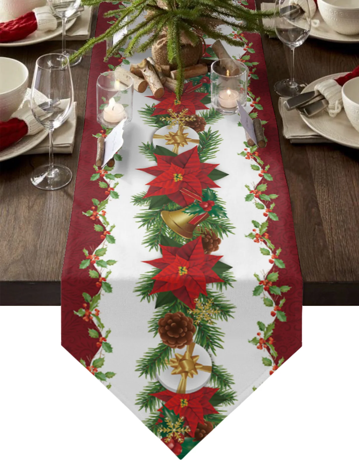 

Christmas Flower Berry Bell Gift Table Runners Christmas Table Decoration Tablecloth Home Wedding Holiday Restaurant Table Cover