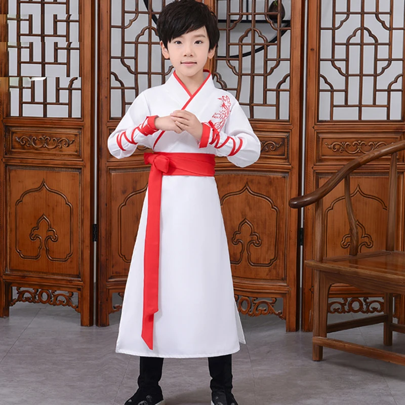 Boy Red Suit Древний Hanfu детский танцевальный костюм для взрослых, народное платье для девочек и мальчиков, традиционная китайская одежда, стильные праздничные наряды, нарядная сцена - Цвет: Boy Red Suit