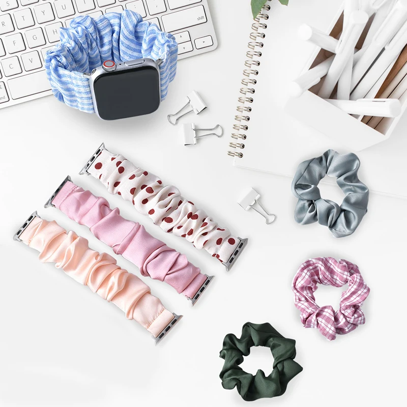 

Elastic Scrunchie strap for Apple Watch Band 38mm/40mm/42mm/44mm/41mm/45mm iwatch series SE/7/6/5/4/3/2 bracelets wrist belts