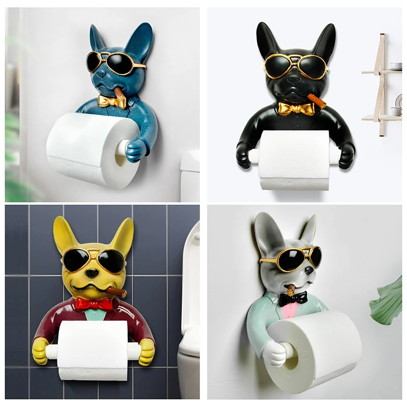 

Tray Toilet Paper Holder Hygiene Resin Free Punch Hand Tissue Box Household Paper Towel Holder Reel Spool Device Dog Style