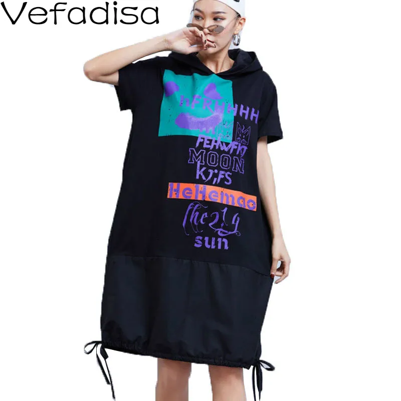 Толстовка Vefadisa платье с принтом букв женское на шнуровке свободное летнее 2021 в