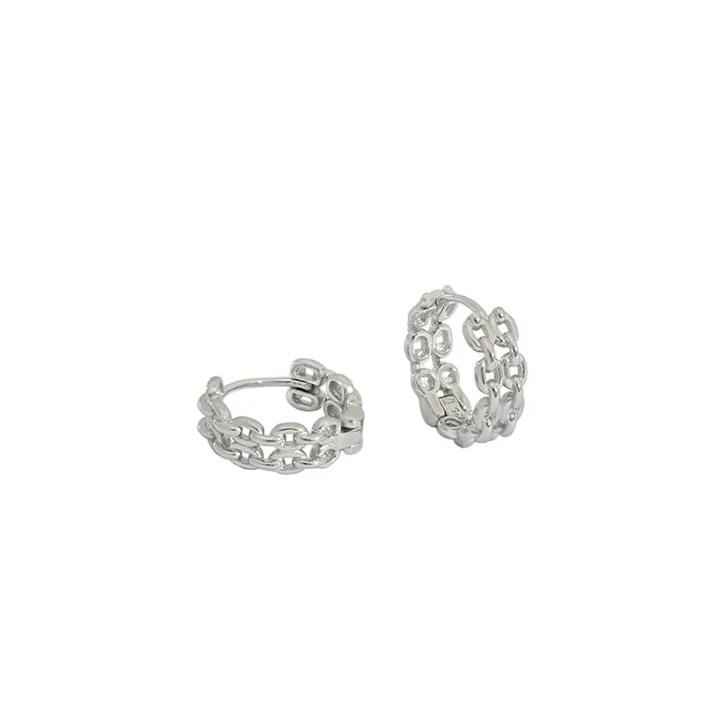 

CH-1320 Korean version of ins niche minimalist double-layer chain S925 sterling silver earrings birthday gift