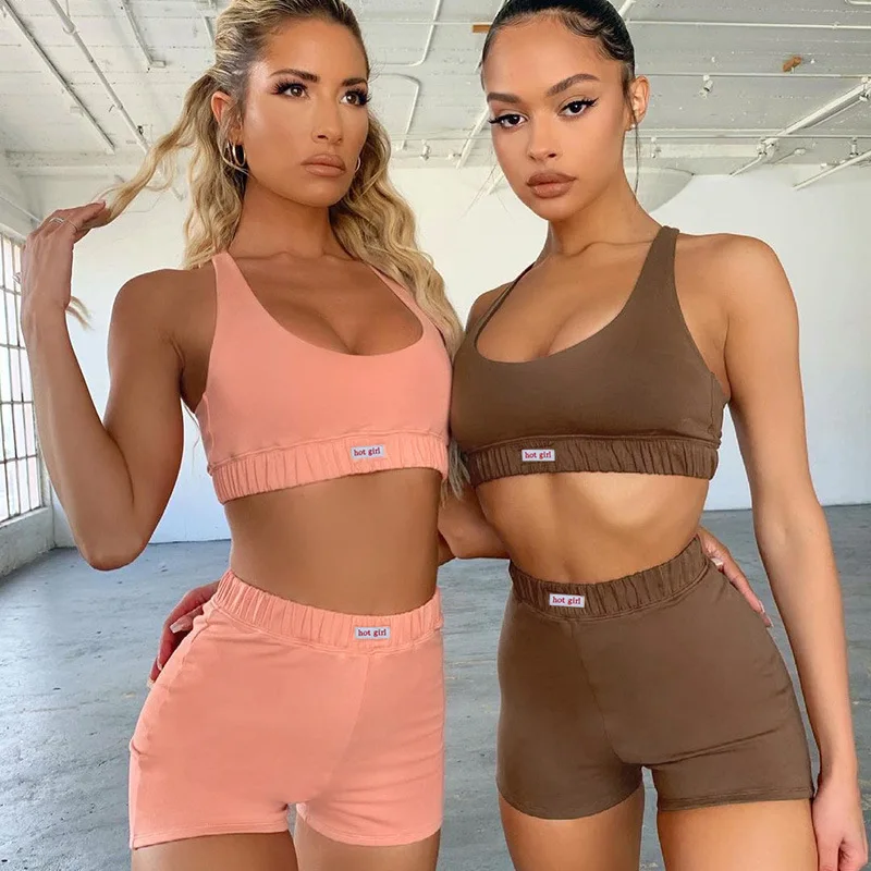 

Casual Solid Sportswear Dickey Two Piece Sets Women 2021 Crop Top And Drawstring Shorts Matching Set Summer Athleisure Outfits