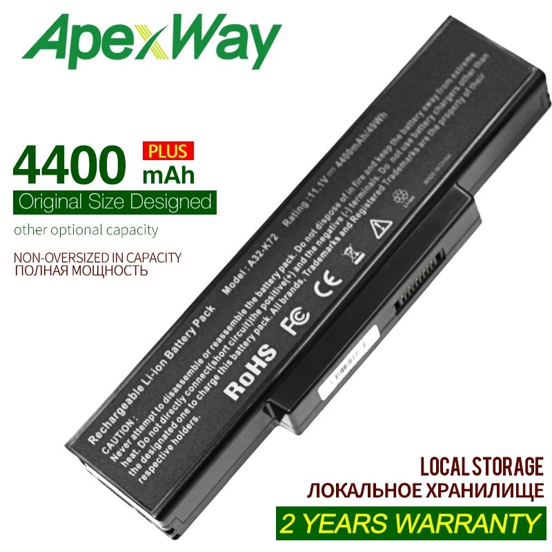 Аккумулятор ApexWay для ноутбука 10 8 В 4400 мАч ASUS A72 A72F K73E K73J K73S K73SV n73sv A72DR A72JK A72JR K72 K72Y N73v |