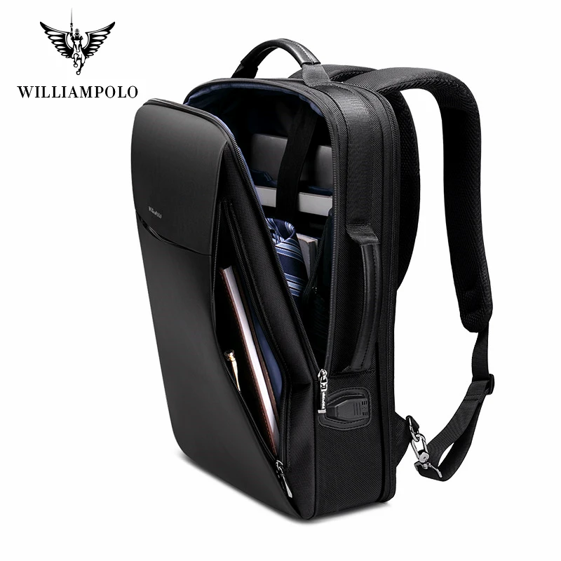 Мужской тонкий рюкзак для ноутбука WilliamPOLO черный сверхлегкий работы в офисе 15 6