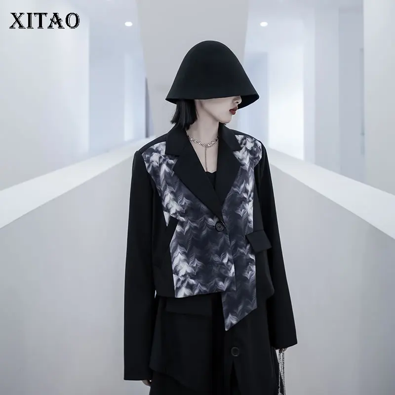 

XITAO Irregular Coat Fashion New Women Print Pattern Patchwork Small Fresh Casual Style Loose 2021 Autumn Loose Coat GWJ0429