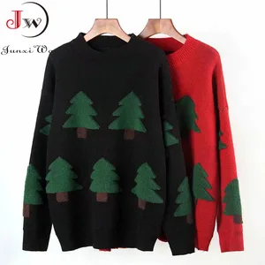 Женский Рождественский свитер с длинным рукавом, толстый, 2022, Осень-зима, Повседневный, красный, черный, пуловер, свободный, оверсайз, уличная одежда