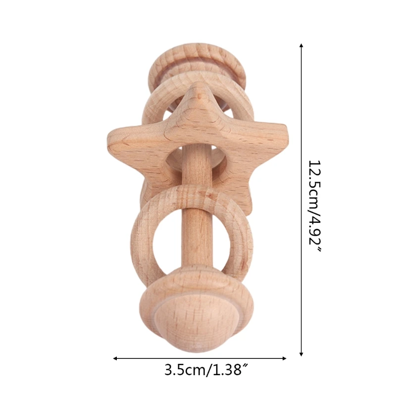 

Baby Wooden Beech Rattle Ring Soother Molar Teether Toddler Teething Nursing Toy Shower Gifts
