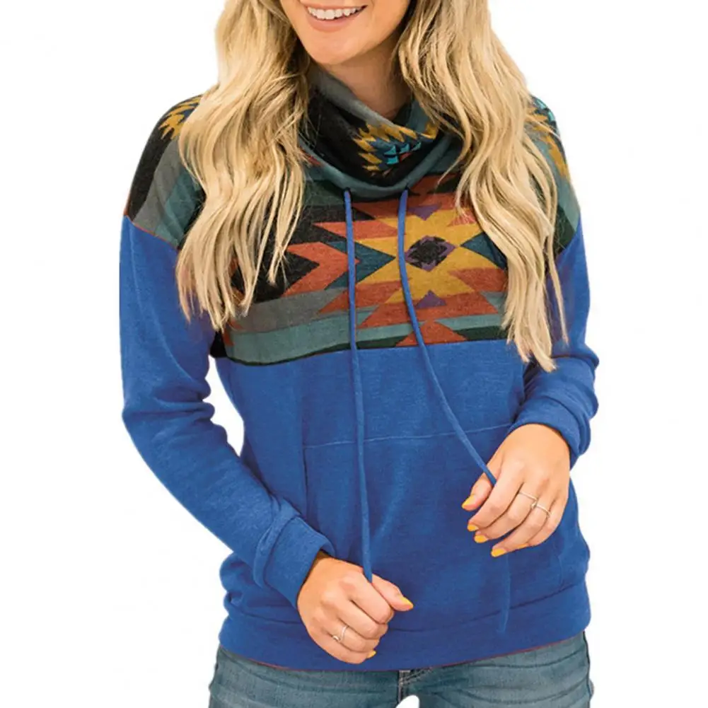 

Winter Hoodie Vintage Printed Thickness Polyester Warm Soft Drawstring Tops Pullover Women Sweatshirt Outerwear Casual