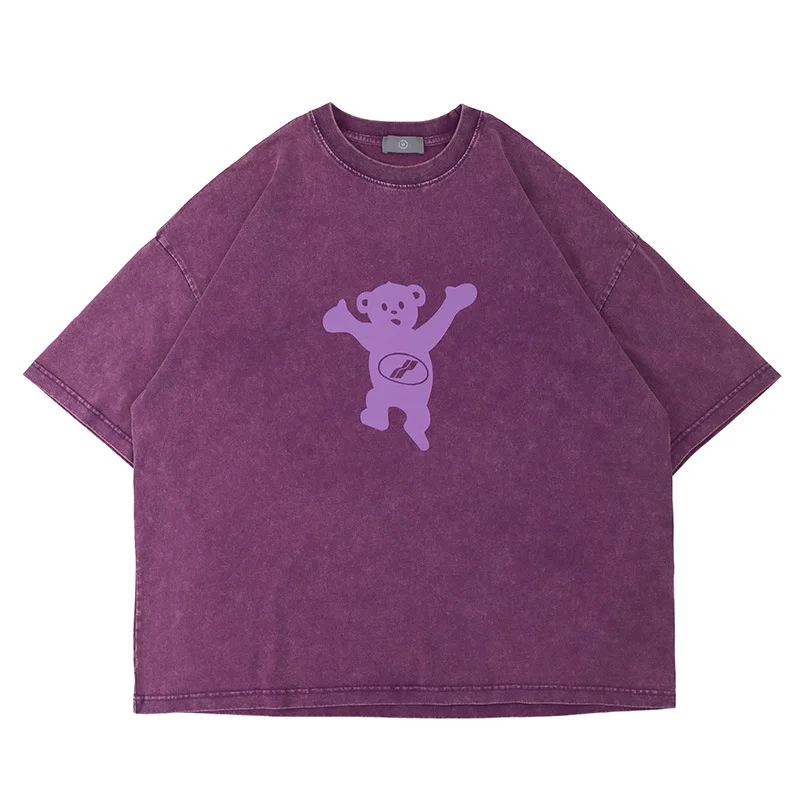 

2021 Summer Welldone Bear Teddy Bear Washed and Worn Oversive Short-sleeved T-shirt Men Clothing Graphic T Shirts