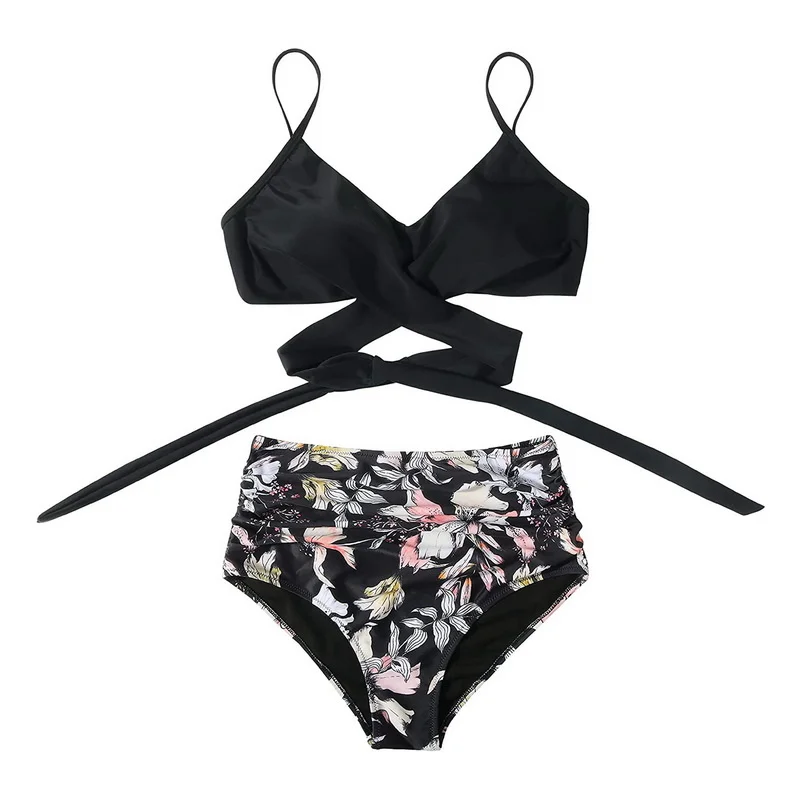

2021 New Print Wrap High Waist Bikini Separate Swimsuit Women Sexy Bathing Suit Push Up Bikini Set Beach Wear Swimwear Women