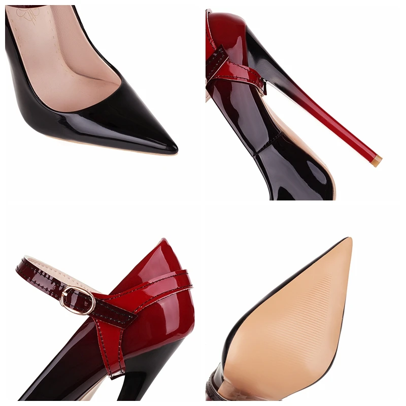 

REAVE CAT Women New 2021 Pumps Pointed Toe 15.5cm Super High Heels Patent Leather Buckle Sexy Stylish Gradient Big Size 46 A3661