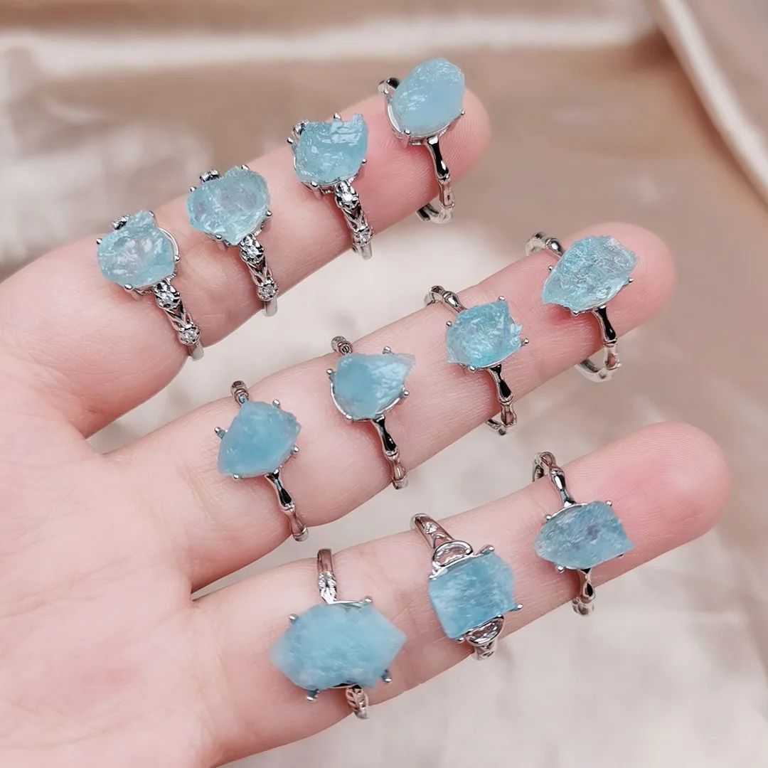 Кольца из натурального камня с аквамарином свадебные ювелирные украшения для