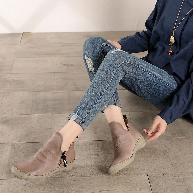 

2019 г., Зимние ботильоны женские модные ботинки из натуральной коровьей кожи Новое поступление женской обуви ручной работы на низком каблуке