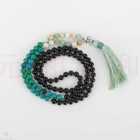 8mm 108 knot natural black agate blue turquoise amazonite bracelet diy colorful bohemia spirituality chain bless cuff buddhism