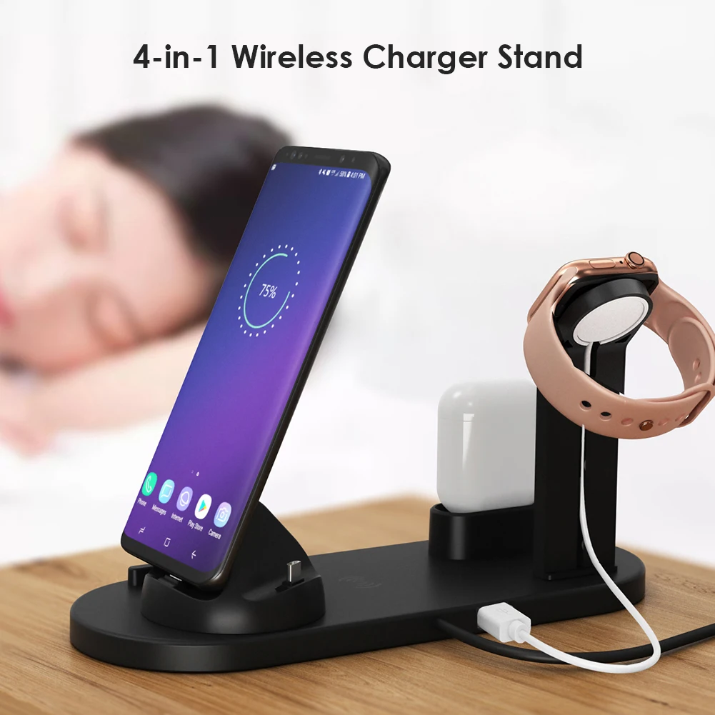 Беспроводное зарядное устройство Qi 4 в 1 Apple Watch док станция для зарядки iphone Micro USB