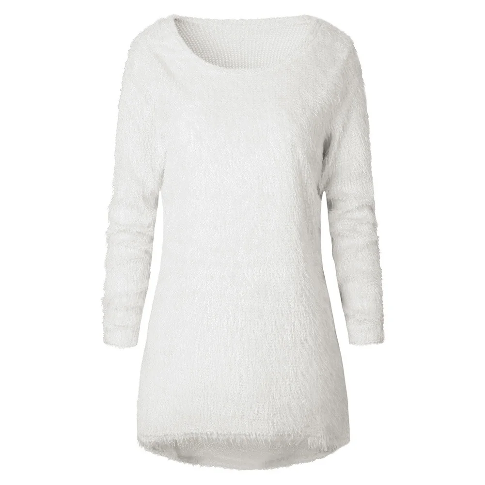 Свитер женский флисовый с длинным рукавом однотонный свободный зимний | Женская