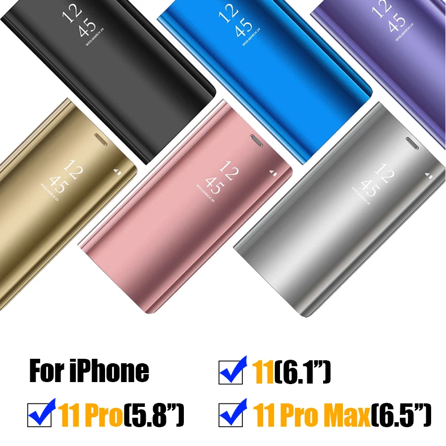 Alxun For Apple iPhone 11 Pro Max Case Coque Luxury Mirror Flip Leather Stand Smart View Back Cover | Мобильные телефоны и