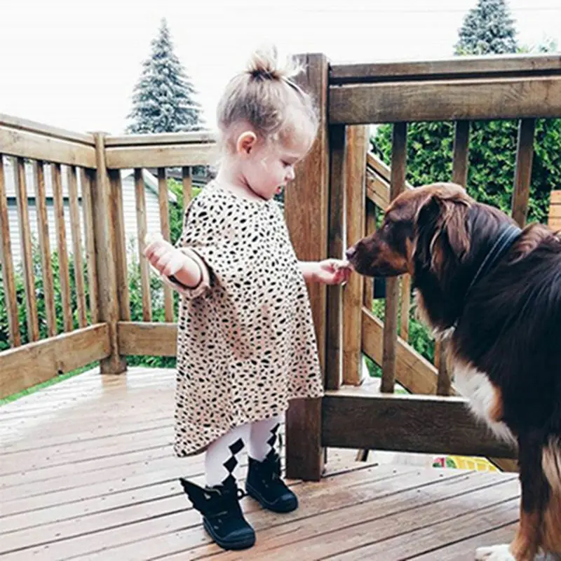 Абсолютно новые детские платья Осенние топы с круглым вырезом и длинным рукавом