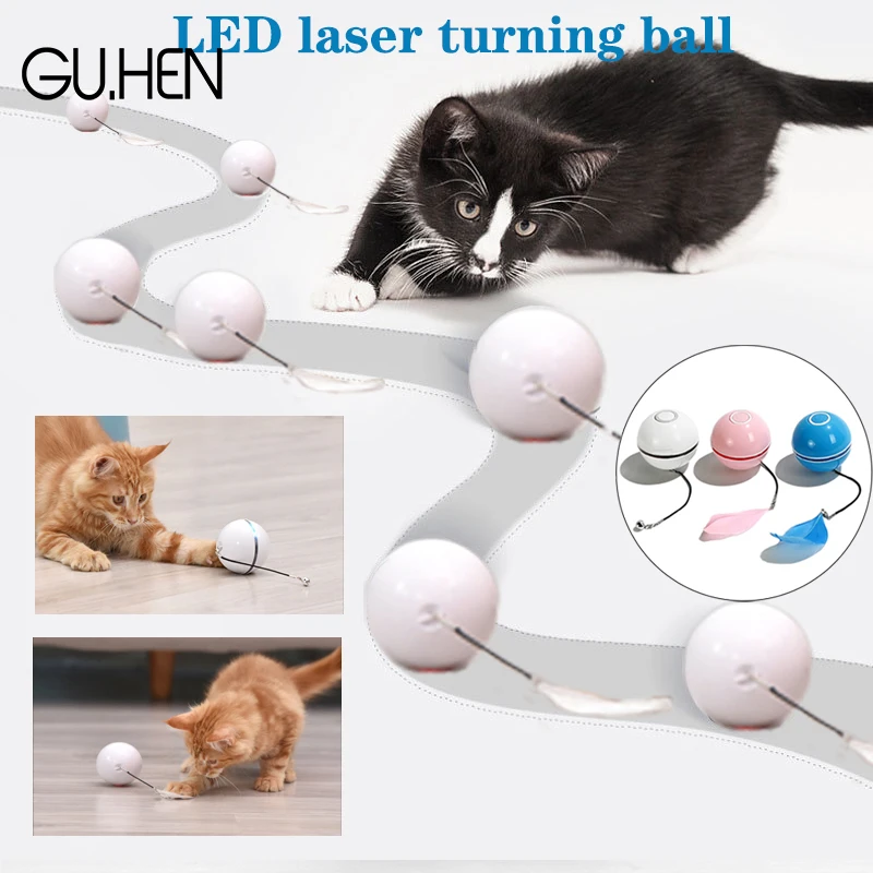 

Smart interactive cat toy with colorful LED auto-rotating ball with Catnip bell and feather toy