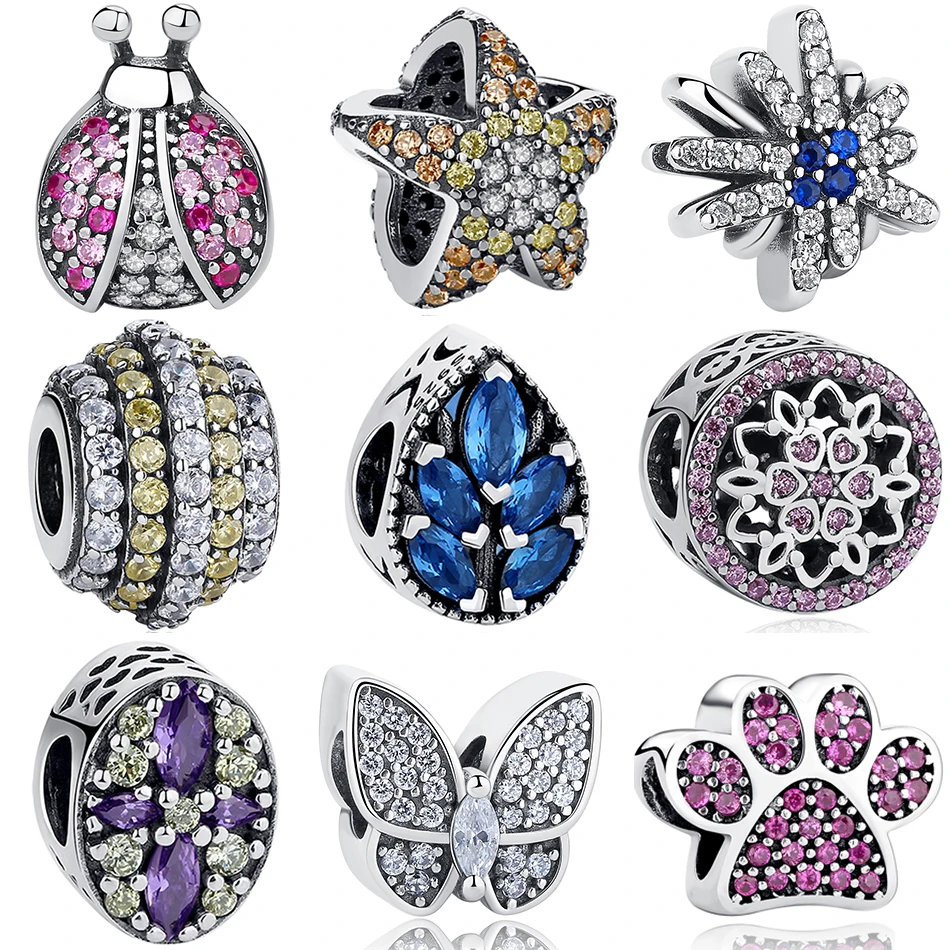 Authentic 925 Sterling Silver Charm Snowflake Ladybug CZ Beads Fit Charms Original Bracelet Jewelry Making | Украшения и