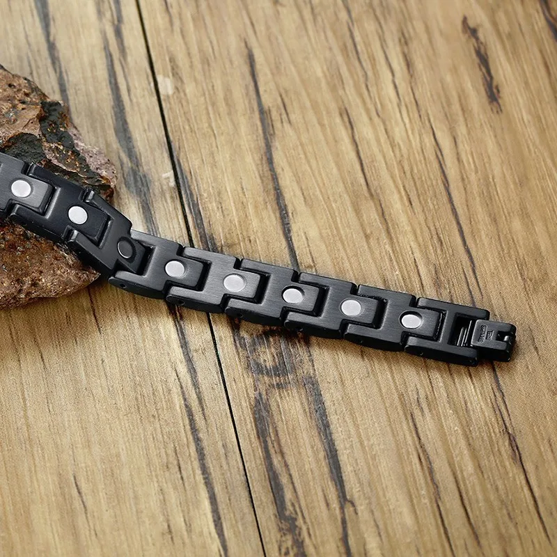 Браслет мужской из нержавеющей стали черный Энергетический со звеньями хороший