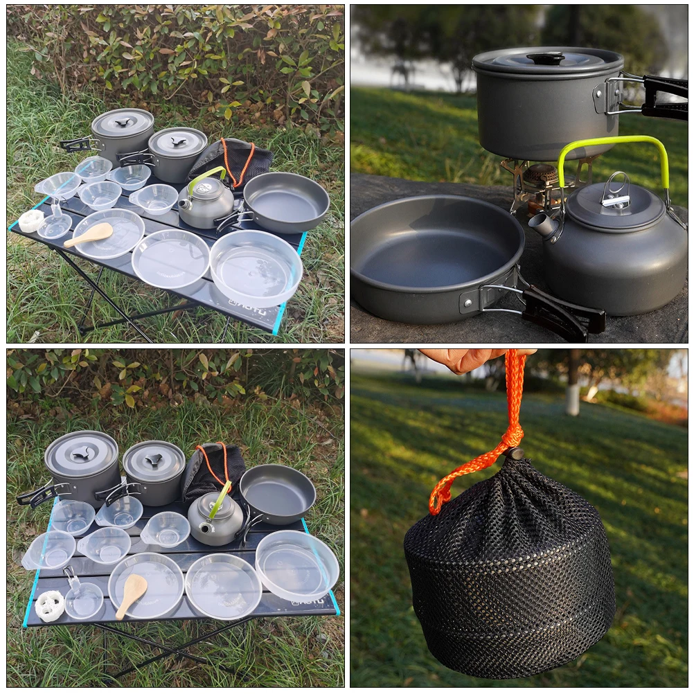 

4-5 People Outdoor Camping Cookware Combination Cookware Tableware Picnic Bowl Pot Pan Set Aluminium Alloy Nonstick Tableware