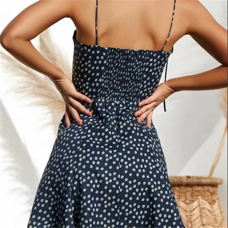 Mini Backless Dress Women Bandage Vintage A Line Slip Dresses Korean Ladies Strapless Sleeveless Print Suspender | Женская одежда