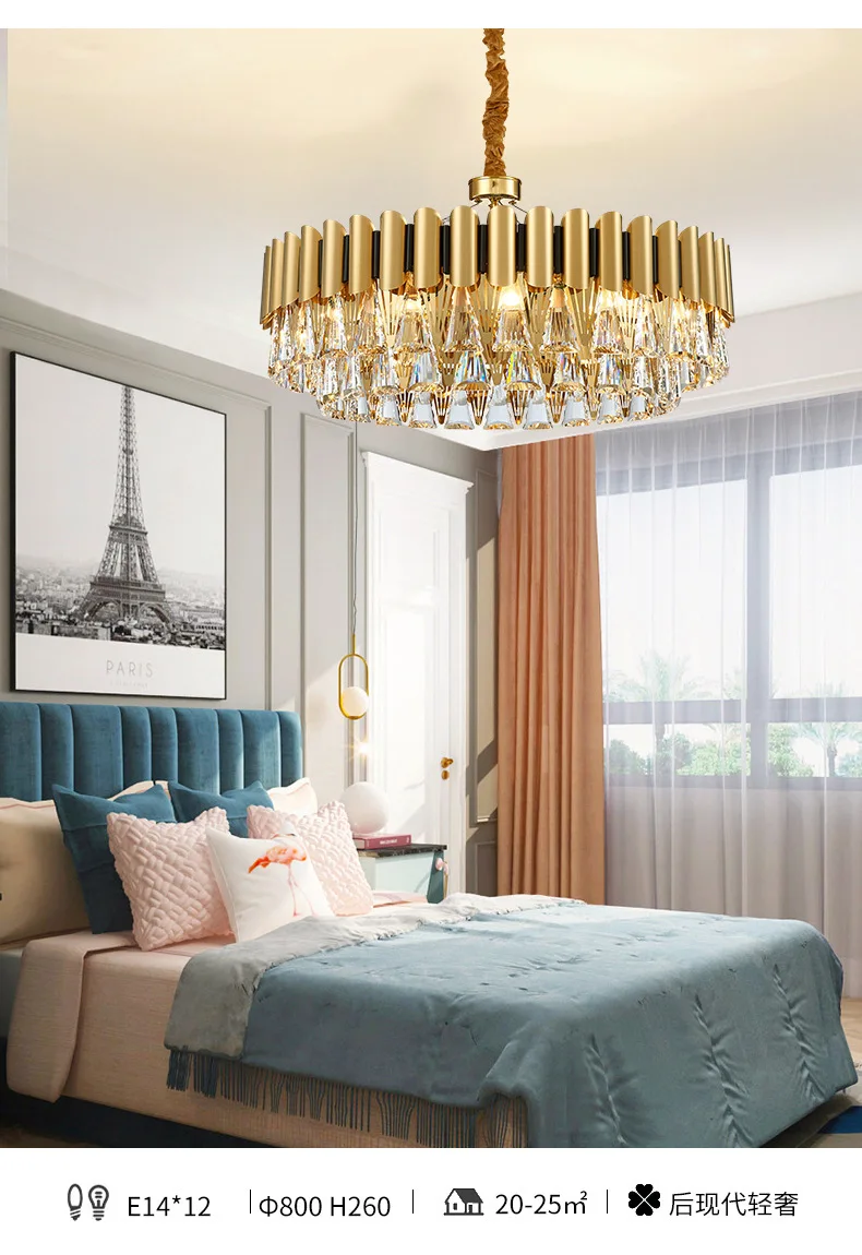 

Postmodern Simple Fashion Chandelier Light Luxury Crystal Living Room Lamp Creative Stainless Steel Dining Room Lamp