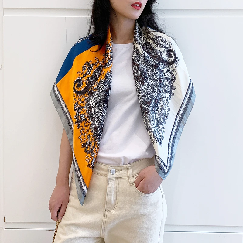 

2021 new spring women scarf quality shawl silk fashion scarf headscarf beach sunscreen bag headscarf scarf 90cm*90cm