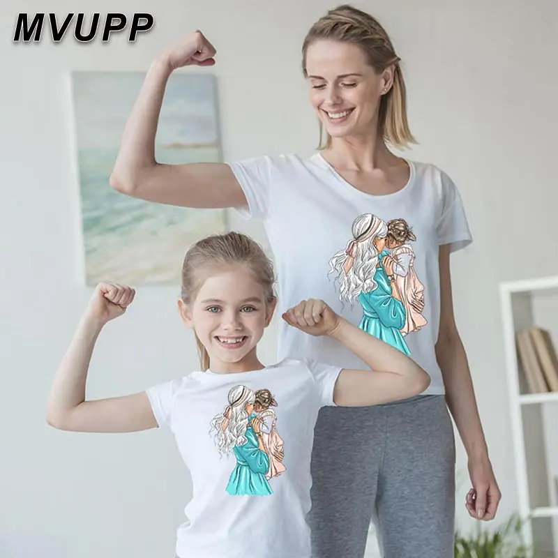 MVUPP одинаковая футболка для мамы и дочки семейные наряды одежда белые большие