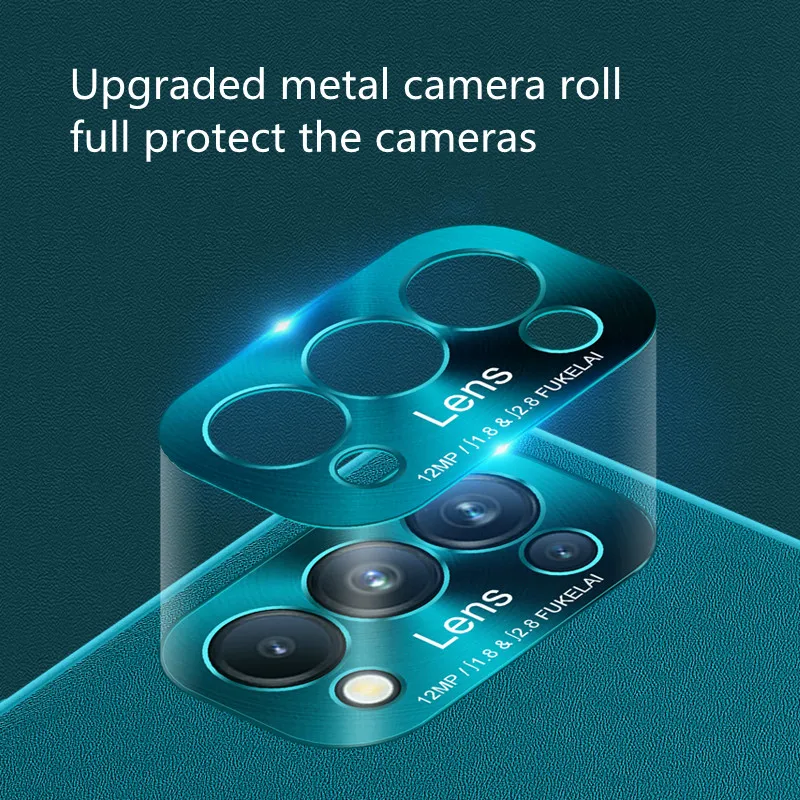 

Real Vegan Leather Case For Oppo Reno3 / Reno4 / Reno5 Pro Soft Back Cover Camera Lens Metal Ring Shell Elegant Business hot